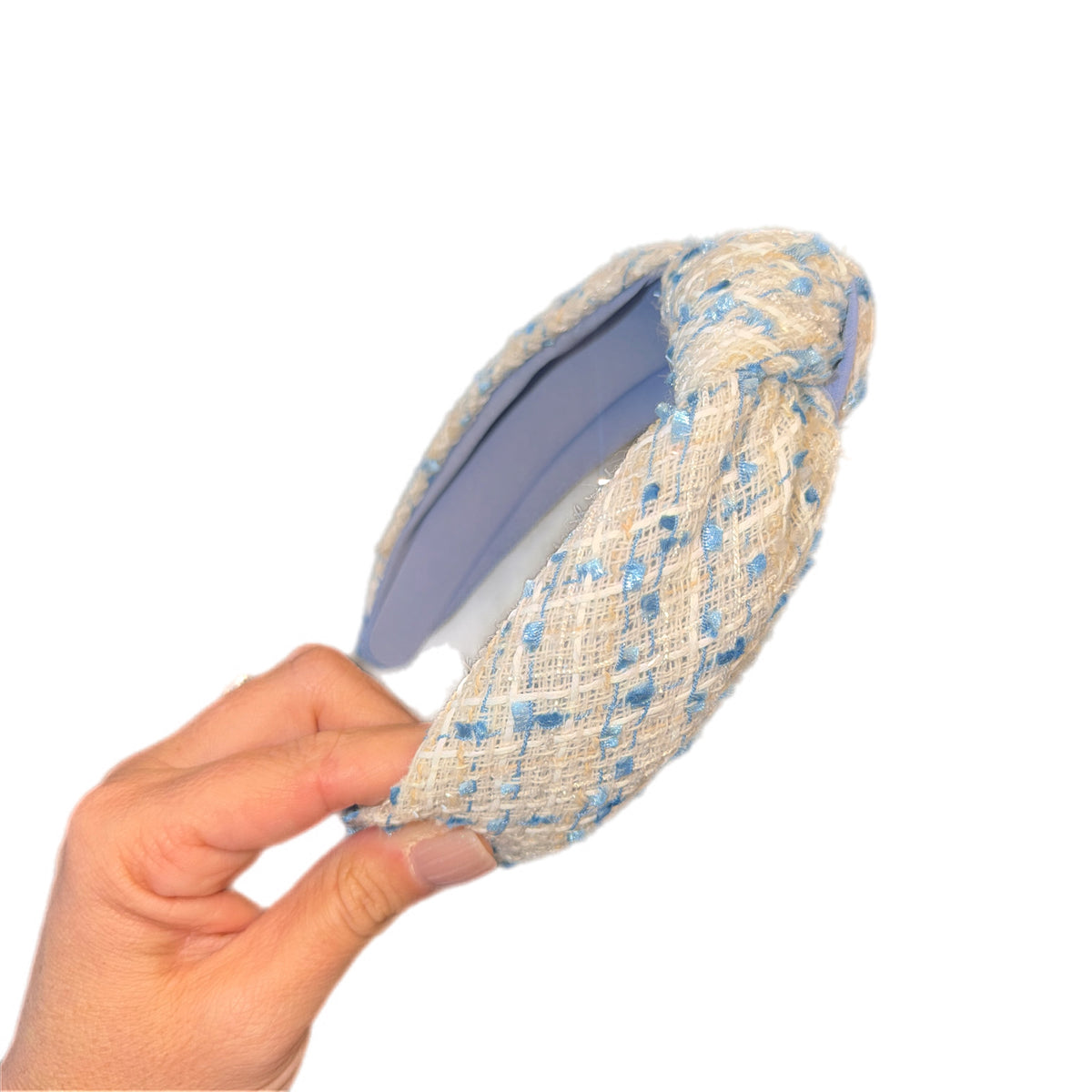 1 pc NEW! Light Blue Designer-Style Tweed C Headband Francesca Blue Headband. Hats for Men & Women main image 4