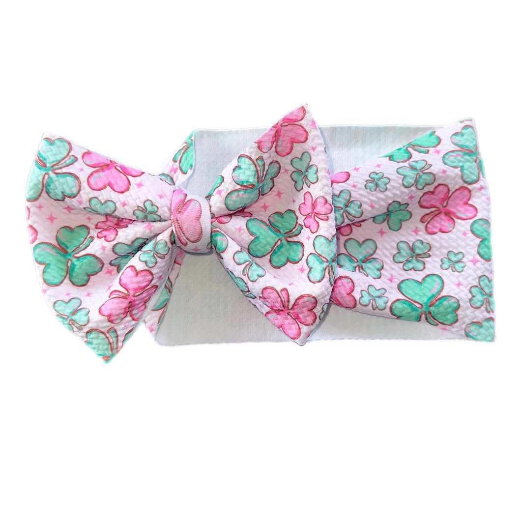 Lucky Pink Clovers Bow